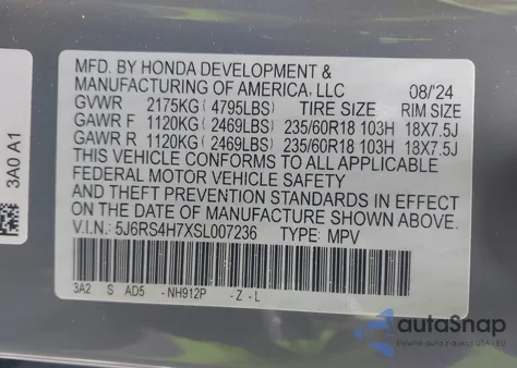 2025 Honda Cr-V Exl из США, поврежденный, VIN 5J6RS4H7XSL007236